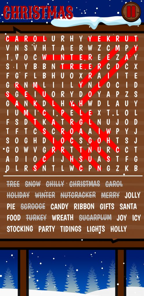 christmas word search game screen